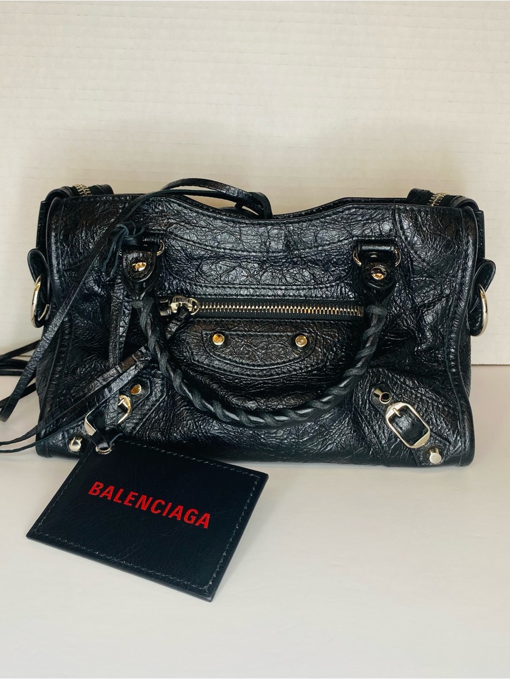 Balenciaga Black small City Classic Motorcycle Satchel with Braided Handles